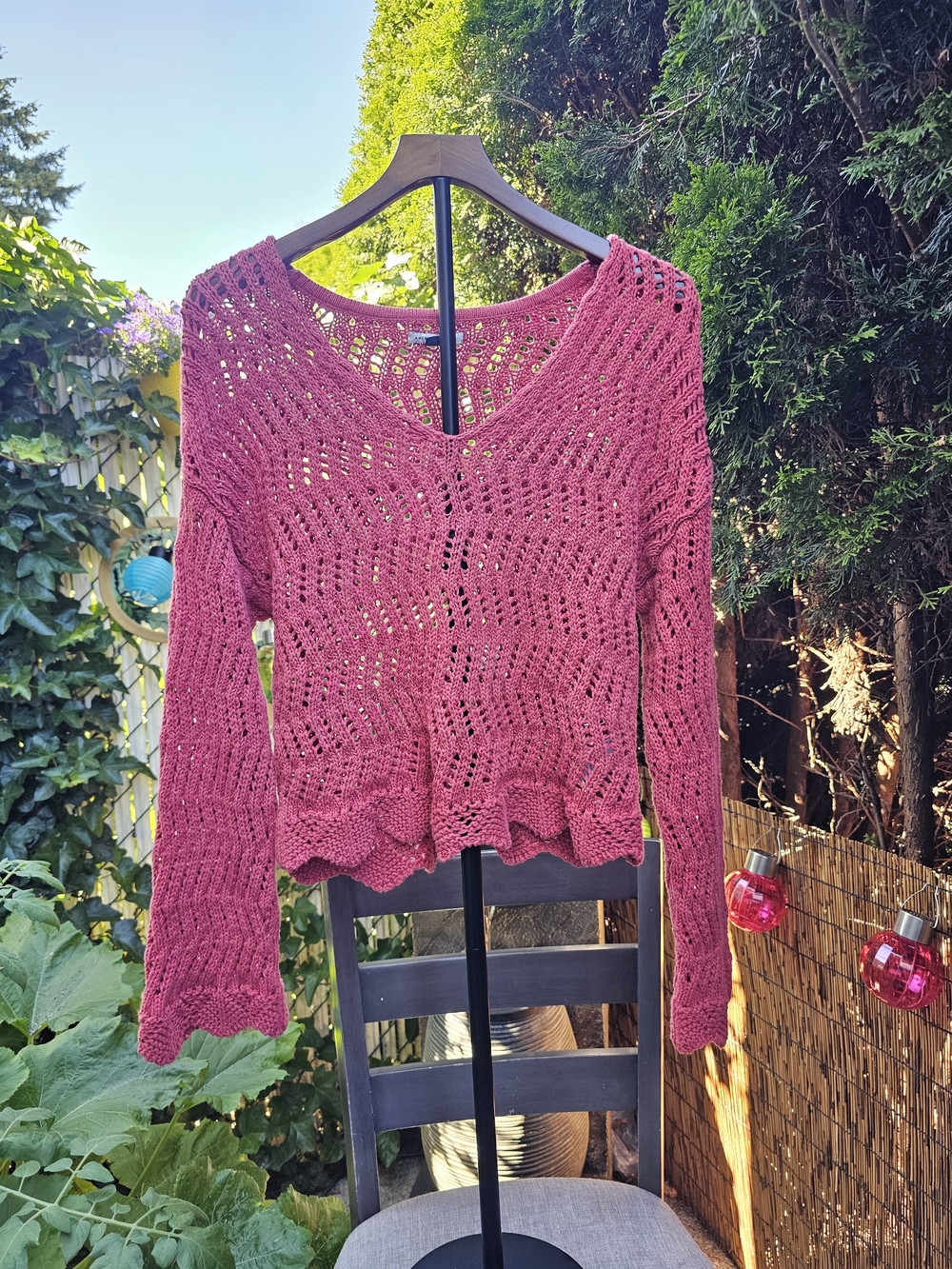 American Eagle Outfitters Crochet Knit Scoop Neck Sweater - Rose